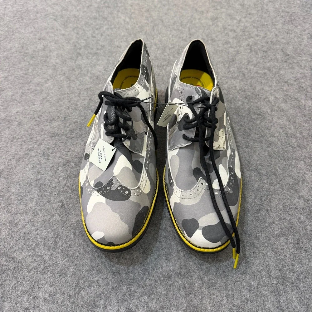 NWT Cole Haan Gray Camo Grand 360 Wingtip Oxford Golf Shoes Men's Size 11